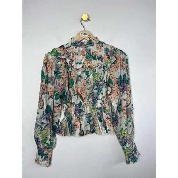 Love The Label Francesca Balloon Floral Top Women's Beltina White Size: XS NWT